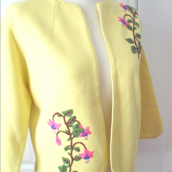 Vintage YELLOW Coltalia Italian Wool Knit Dress+Jacket Embroidery XS - Picture 2 of 11